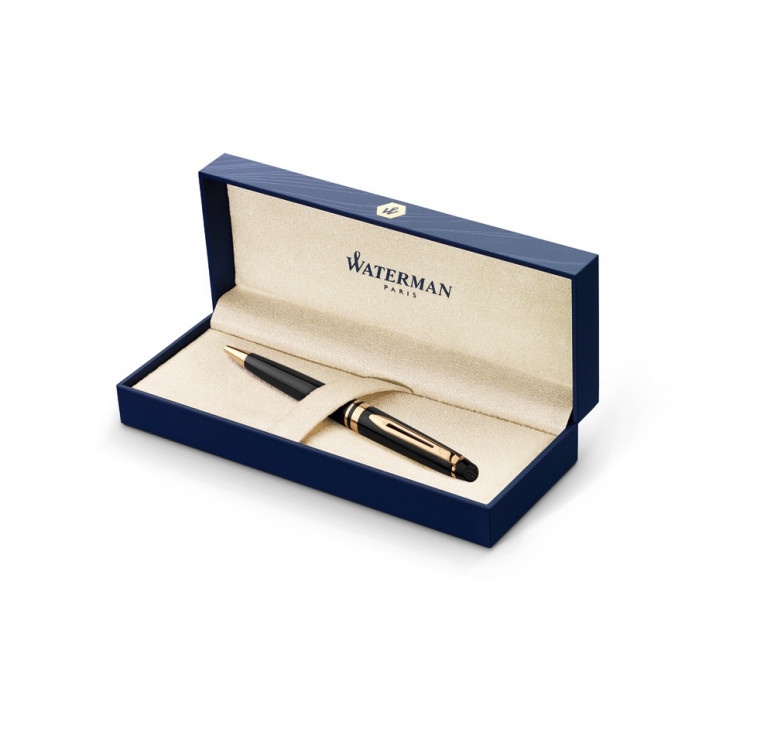 Шариковая ручка Waterman Expert, цвет: Black Laque GT, стержень: Mblue