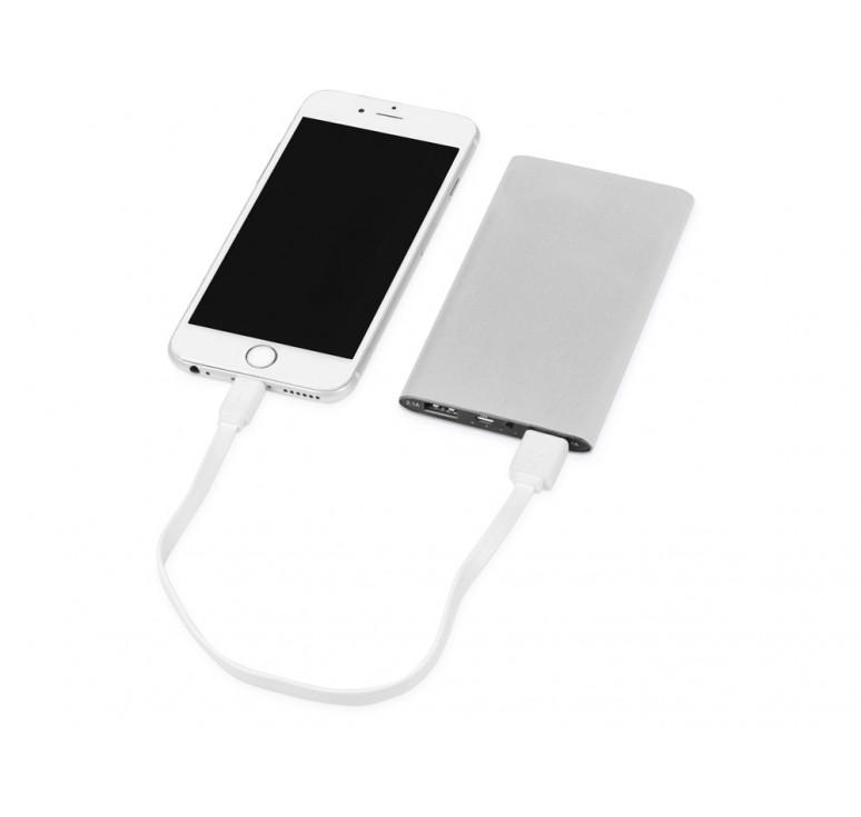 Портативное зарядное устройство Мун с 2-мя USB-портами, 4400 mAh, серебристый