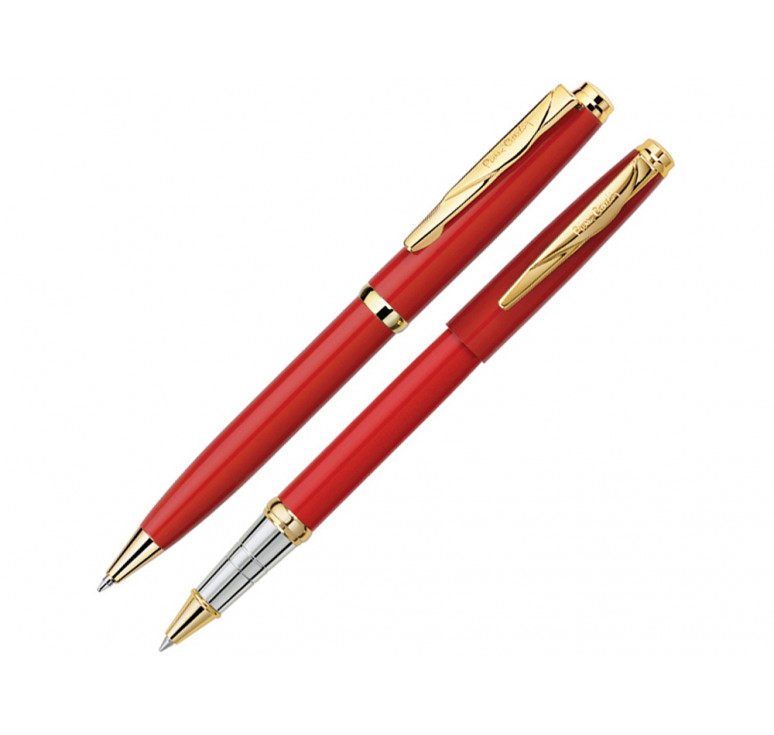 Набор: шариковая ручка и ручка-роллер PEN & PEN. Pierre Cardin, красный/серебристый/золотистый