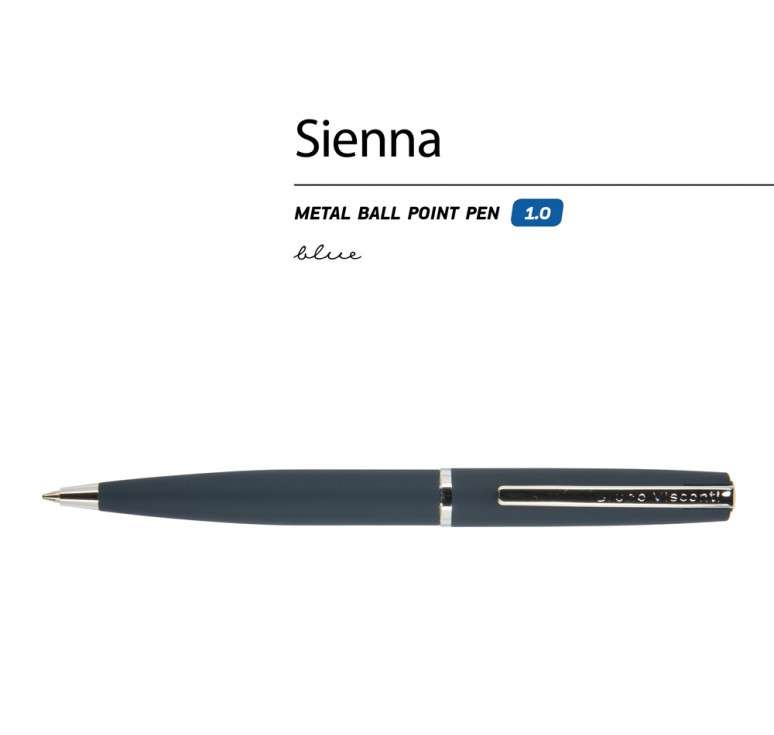 Ручка Sienna шариковая  автоматическая, синий металлический корпус, 1.0 мм, синяя