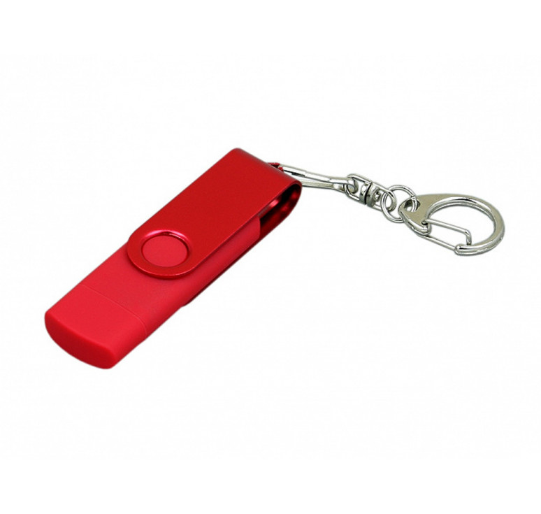 Флешка с поворотным механизмом, c дополнительным разъемом Micro USB, 16 Гб, красный