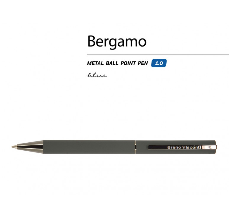 Ручка Bergamo шариковая автоматическая, серый металлический корпус, 1.0 мм, синяя