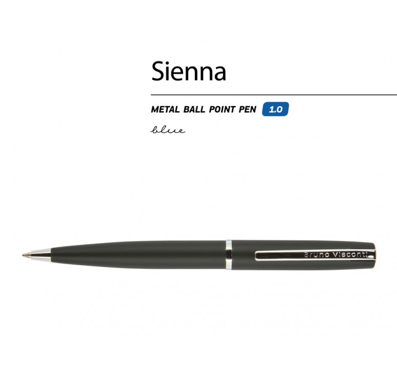 Ручка Sienna шариковая  автоматическая, черный металлический корпус, 1.0 мм, синяя