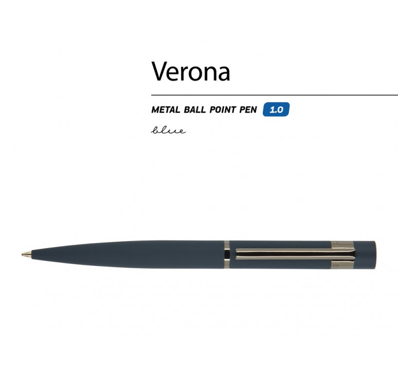 Ручка Verona шариковая автоматическая, синий металлический корпус 1.0 мм, синяя