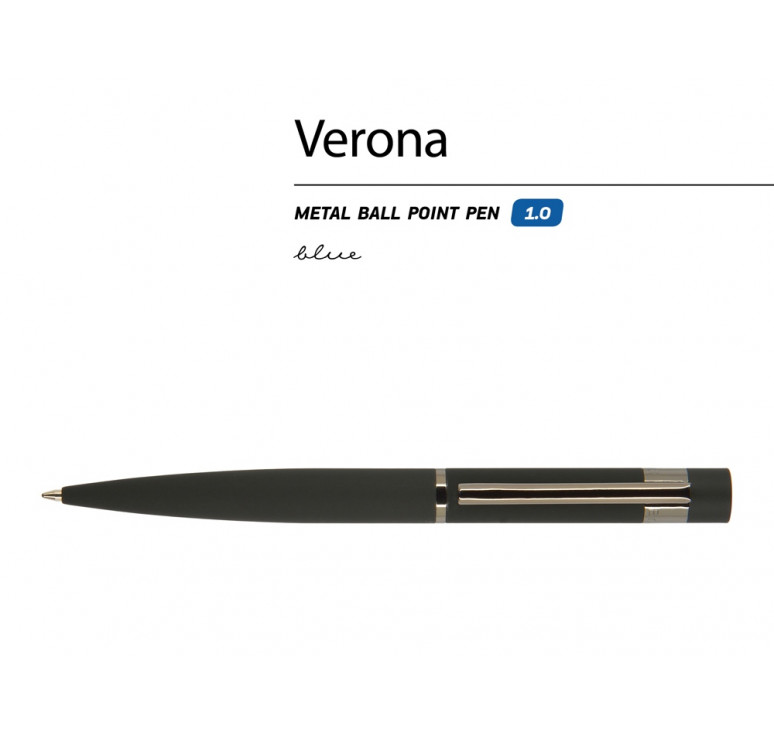 Ручка Verona шариковая  автоматическая, черный металлический корпус 1.0 мм, синяя
