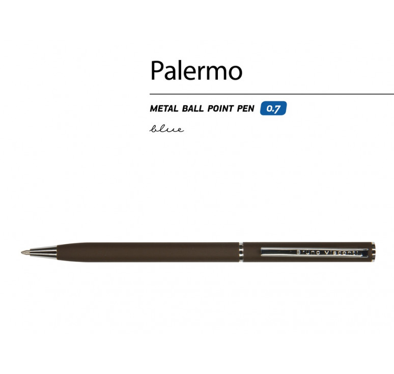 Ручка Palermo шариковая  автоматическая, коричневый металлический корпус, 0,7 мм, синяя