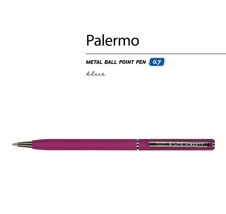 Ручка Palermo шариковая  автоматическая, бордовый металлический корпус, 0,7 мм, синяя