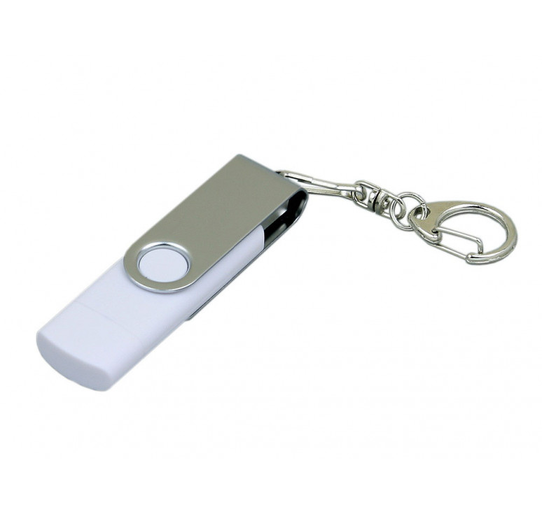 Флешка с  поворотным механизмом, c дополнительным разъемом Micro USB, 64 Гб, белый