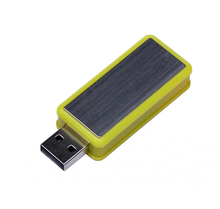 USB-флешка промо на 4 Гб прямоугольной формы, выдвижной механизм, желтый