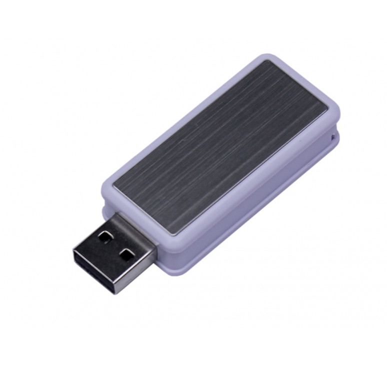USB-флешка промо на 32 Гб прямоугольной формы, выдвижной механизм, белый
