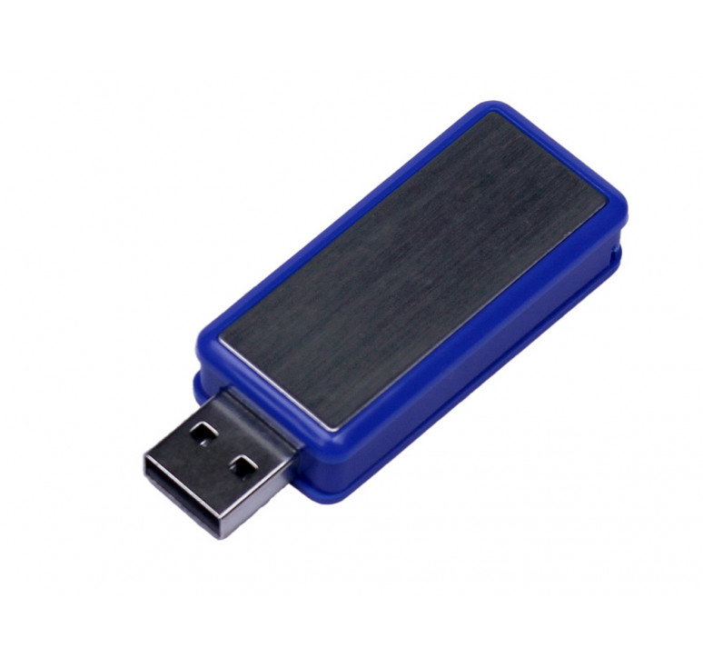 USB-флешка промо на 64 ГБ прямоугольной формы, выдвижной механизм, синий