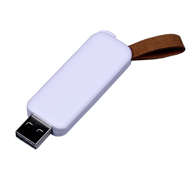 USB-флешка промо на 16 Гб прямоугольной формы, выдвижной механизм, белый