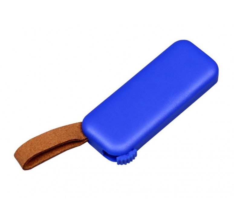 USB-флешка промо на 64 ГБ прямоугольной формы, выдвижной механизм, синий