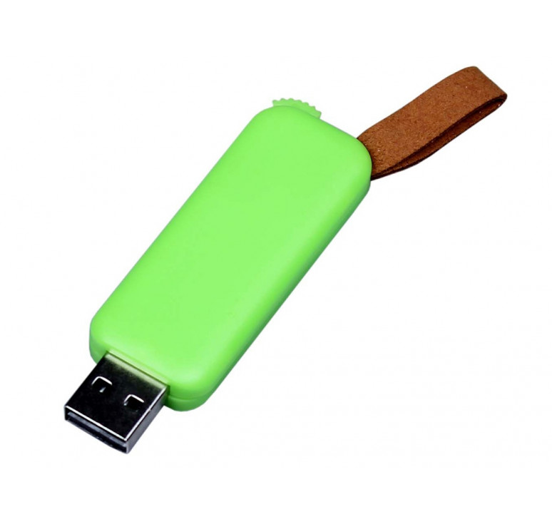 USB-флешка промо на 64 ГБ прямоугольной формы, выдвижной механизм, зеленый