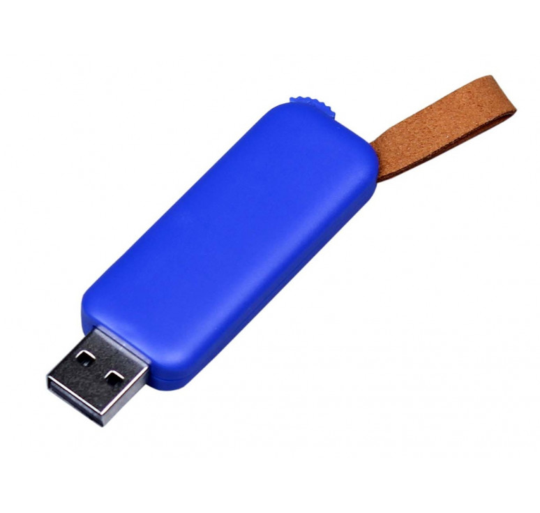 USB-флешка промо на 64 Гб прямоугольной формы, выдвижной механизм, синий