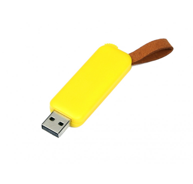 USB-флешка промо на 64 Гб прямоугольной формы, выдвижной механизм, желтый