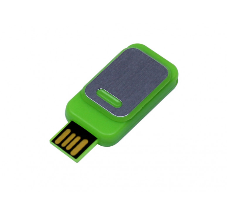 USB-флешка промо на 16 Гб прямоугольной формы, выдвижной механизм, зеленый