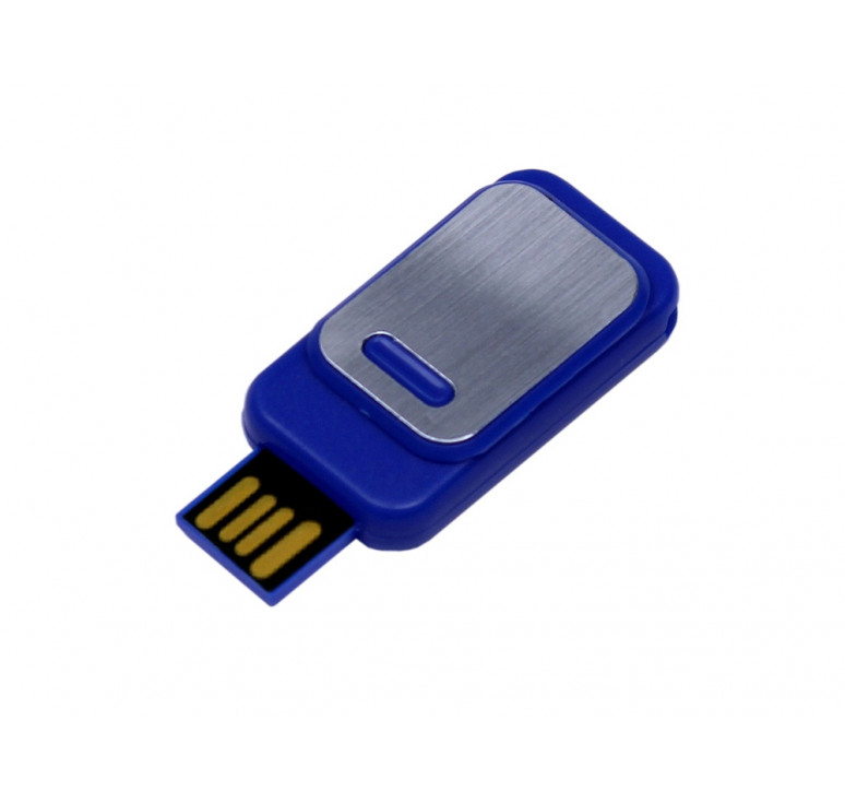 USB-флешка промо на 64 ГБ прямоугольной формы, выдвижной механизм, синий