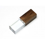 USB-флешка на 64 ГБ прямоугольной формы, под гравировку 3D логотипа, материал стекло, с деревянным колпачком красного цвета, красный