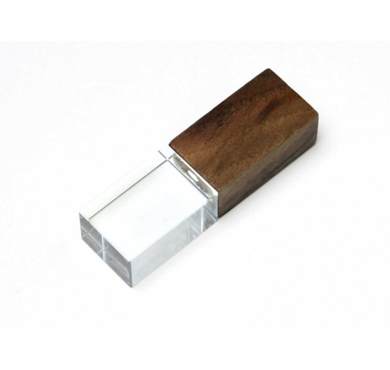 USB-флешка на 64 ГБ прямоугольной формы, под гравировку 3D логотипа, материал стекло, с деревянным колпачком красного цвета, красный