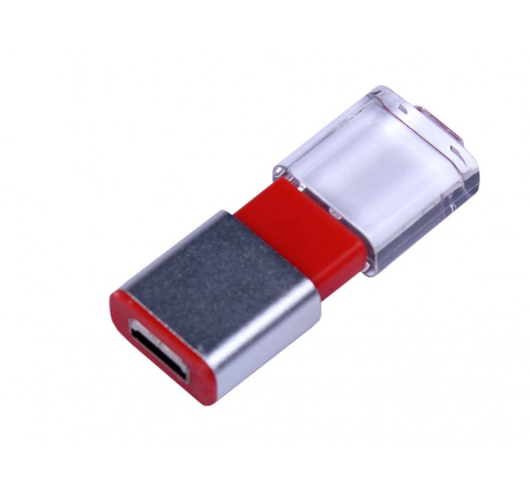 USB-флешка промо на 16 Гб прямоугольной формы, выдвижной механизм, красный