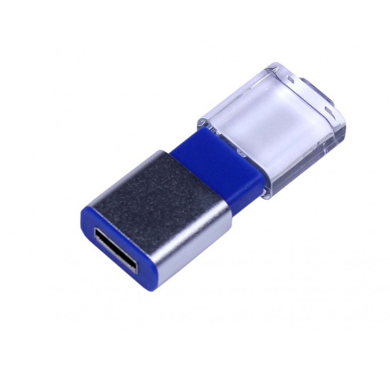 USB-флешка промо на 64 ГБ прямоугольной формы, выдвижной механизм, синий