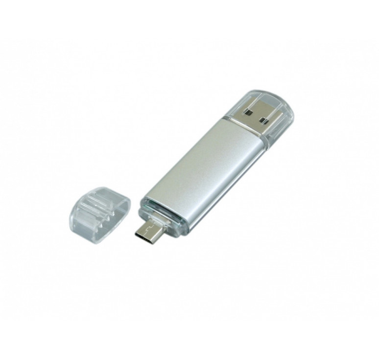 USB-флешка на 64 ГБ.c дополнительным разъемом Micro USB, серебро
