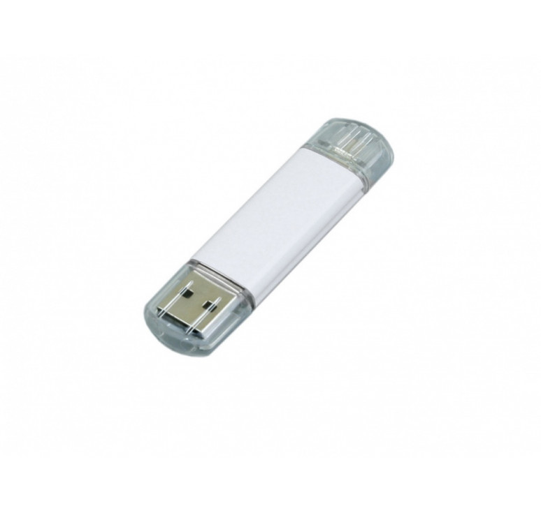 USB-флешка на 64 ГБ.c дополнительным разъемом Micro USB, белый