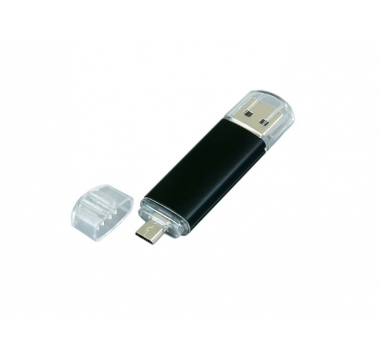USB-флешка на 64 ГБ.c дополнительным разъемом Micro USB, черный