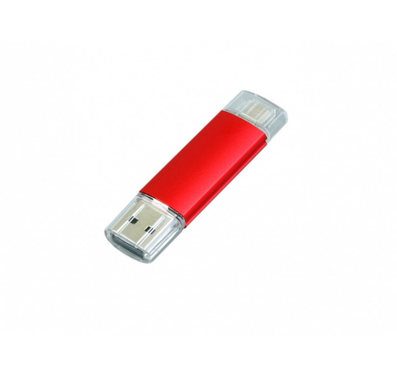 USB-флешка на 64 ГБ.c дополнительным разъемом Micro USB, красный