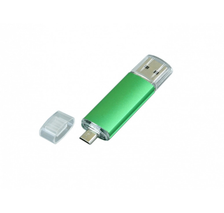 USB-флешка на 64 ГБ.c дополнительным разъемом Micro USB, зеленый