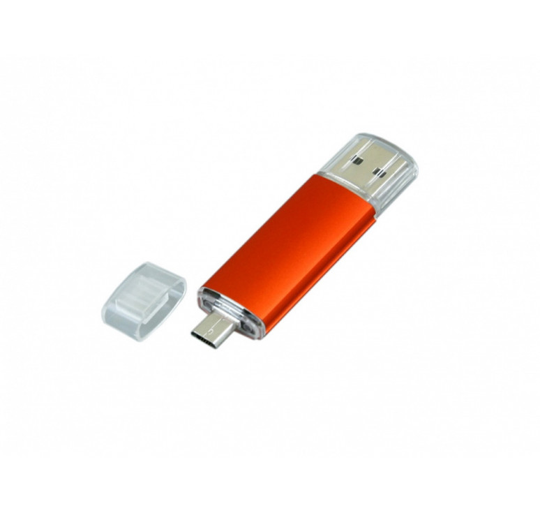 USB-флешка на 16 Гб.c дополнительным разъемом Micro USB, оранжевый