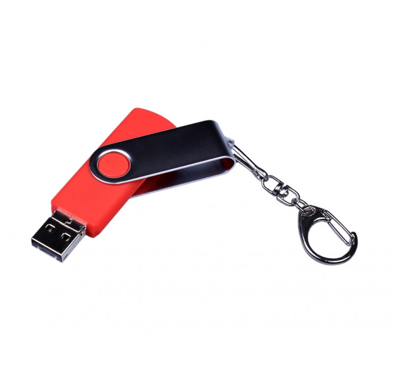 USB-флешка на 64 ГБ поворотный механизм, c двумя дополнительными разъемами MicroUSB и TypeC, красный