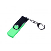 USB-флешка на 32 Гб поворотный механизм, c двумя дополнительными разъемами MicroUSB и TypeC, зеленый