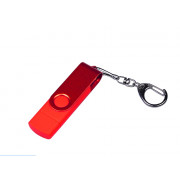 USB-флешка на 64 ГБ 3 в 1 поворотный механизм, c двумя дополнительными разъемами MicroUSB и TypeC C с одноцветным металлическим клипом, красный