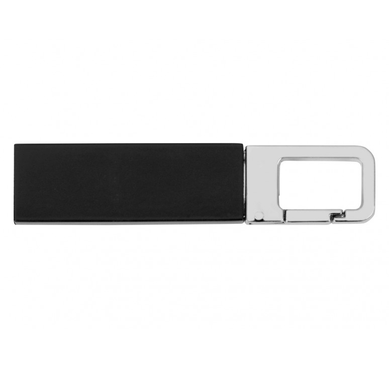 Флеш-карта USB 2.0 16 Gb с карабином Hook, черный/серебристый