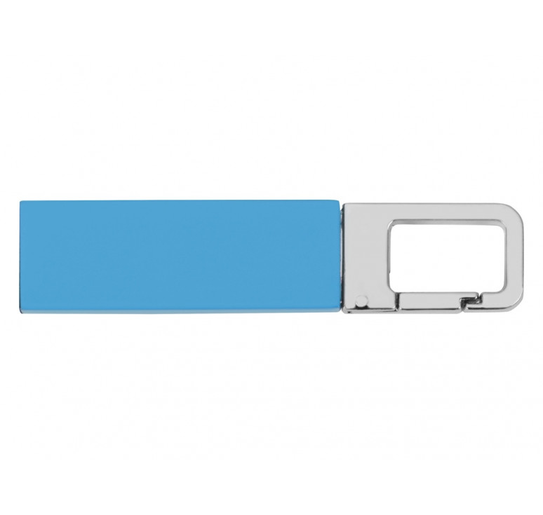 Флеш-карта USB 2.0 16 Gb с карабином Hook, голубой/серебристый