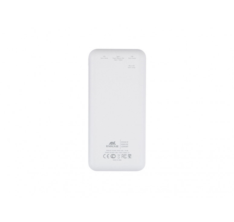 RIVACASE VA2580 (20 000mAh), QC/PD 20W внешний аккумулятор с дисплеем, белый /24