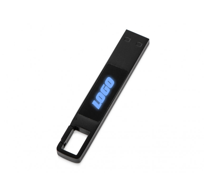 USB 2.0- флешка на 32 Гб c подсветкой логотипа Hook LED, темно-серый, синяя подсветка
