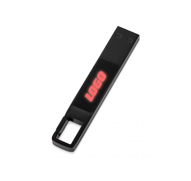 USB 2.0- флешка на 32 Гб c подсветкой логотипа Hook LED, темно-серый, красная подсветка