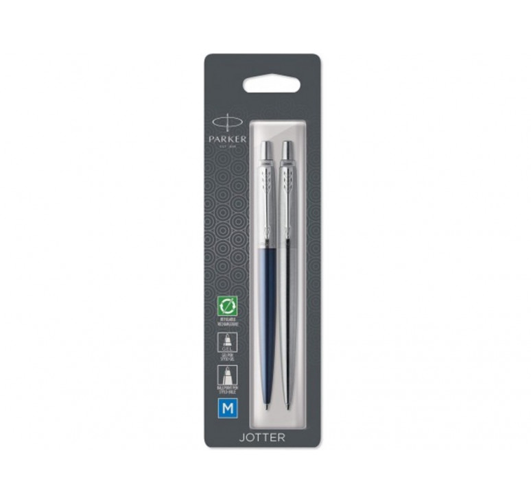 Набор из 2х ручек в подарочной коробке: Parker Jotter Essential, Royal Blue CT и Parker Jotter Essential, St. Steel СT