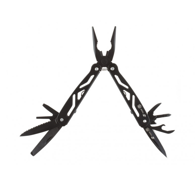 Мультитул Stinger, 100x35 мм, 12 функций, сталь/алюминий, чёрный, в комплекте нейлоновый чехол
