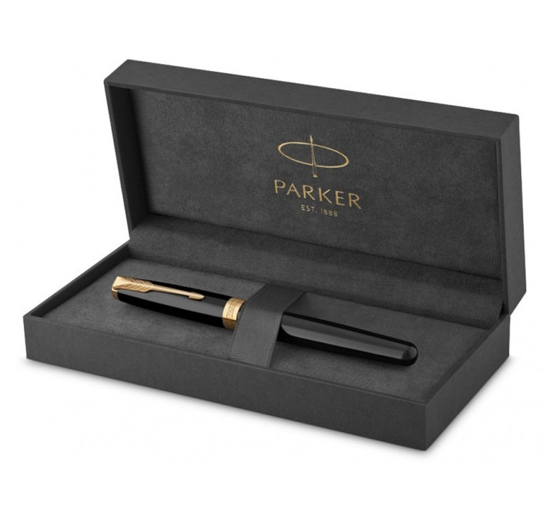 Ручка-роллер Parker Sonnet Black Lacquer GT, стержень: F, цвет чернил: black, в подарочной упаковке