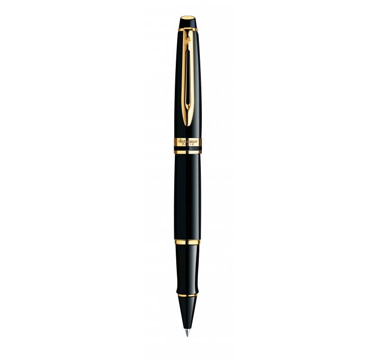 Роллерная ручка Waterman Expert Black GT. Корпус - лак, детали дизайна: позолота