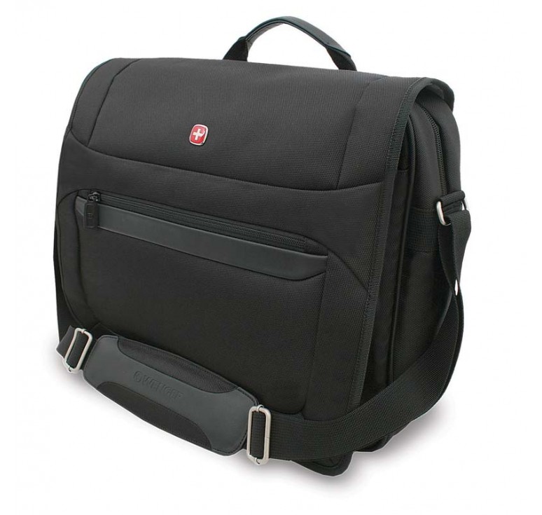 Сумка наплечная WENGER 15'', чёрная, 3 отделения, полиэстер 1480D добби, 41x10x36 см, 15 л