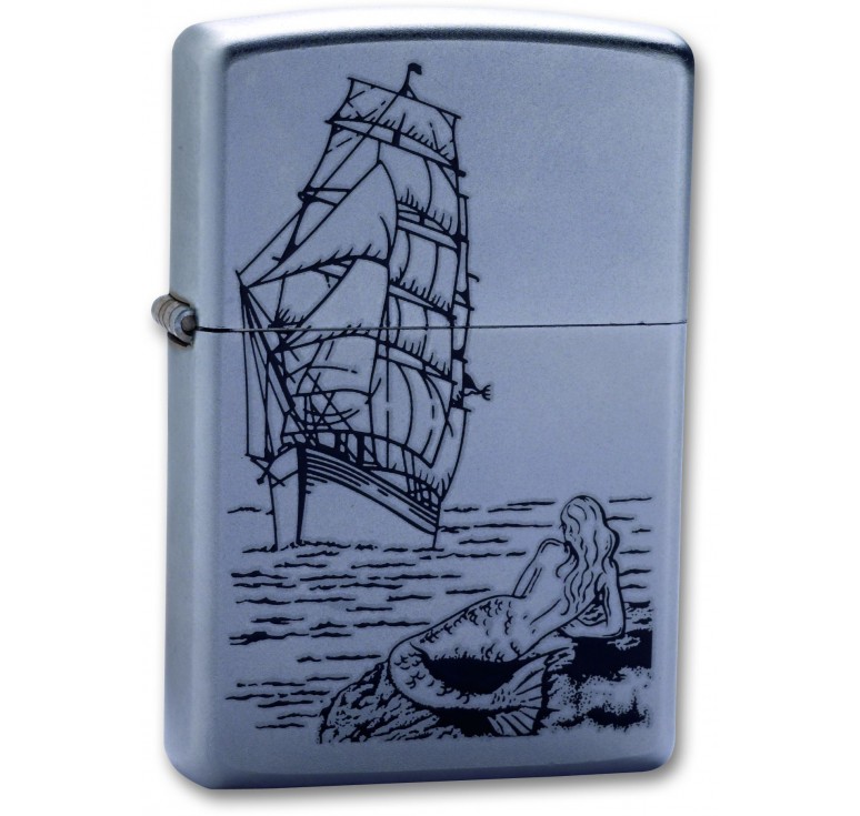 Зажигалка ZIPPO Mermaid, с покрытием Satin Chrome™, латунь/сталь, серебристая, матовая, 36x12x56 мм