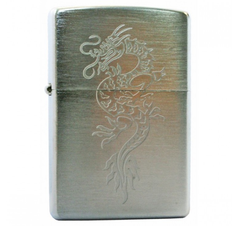 Зажигалка ZIPPO Dragon, с покрытием Brushed Chrome, латунь/сталь, серебристая, матовая, 36x12x56 мм
