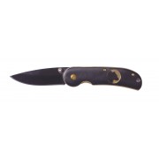 Нож складной Stinger, 70 мм (черный), рукоять: сталь/дерево (золот.-черн.), с клипом, коробка картон
