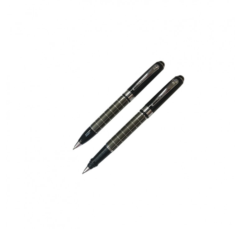 Набор Pierre Cardin PEN&PEN: ручка шариковая + роллер. Латунь. Цвет - черный c серым. Упаковка Е-1