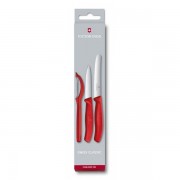 Набор из 3 ножей для овощей VICTORINOX: нож 8 см, нож 11 см, овощечистка, красная рукоять